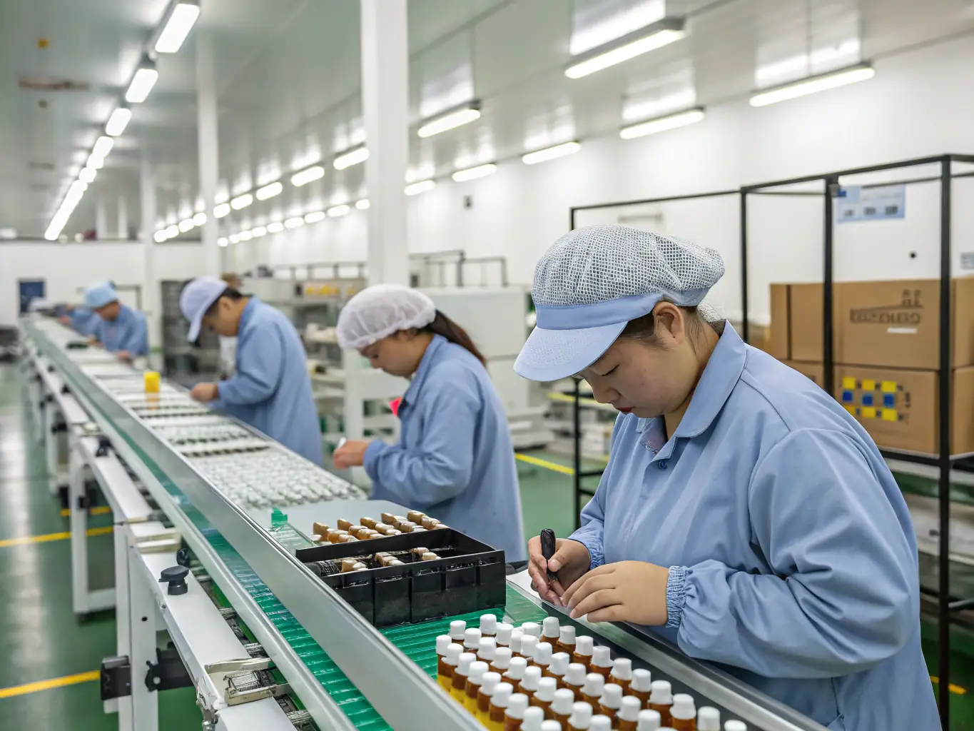 An image of a well-organized warehouse filled with vape components, including batteries, chargers, and other accessories for rechargeable vape kits. The image should convey efficiency and reliability in sourcing.