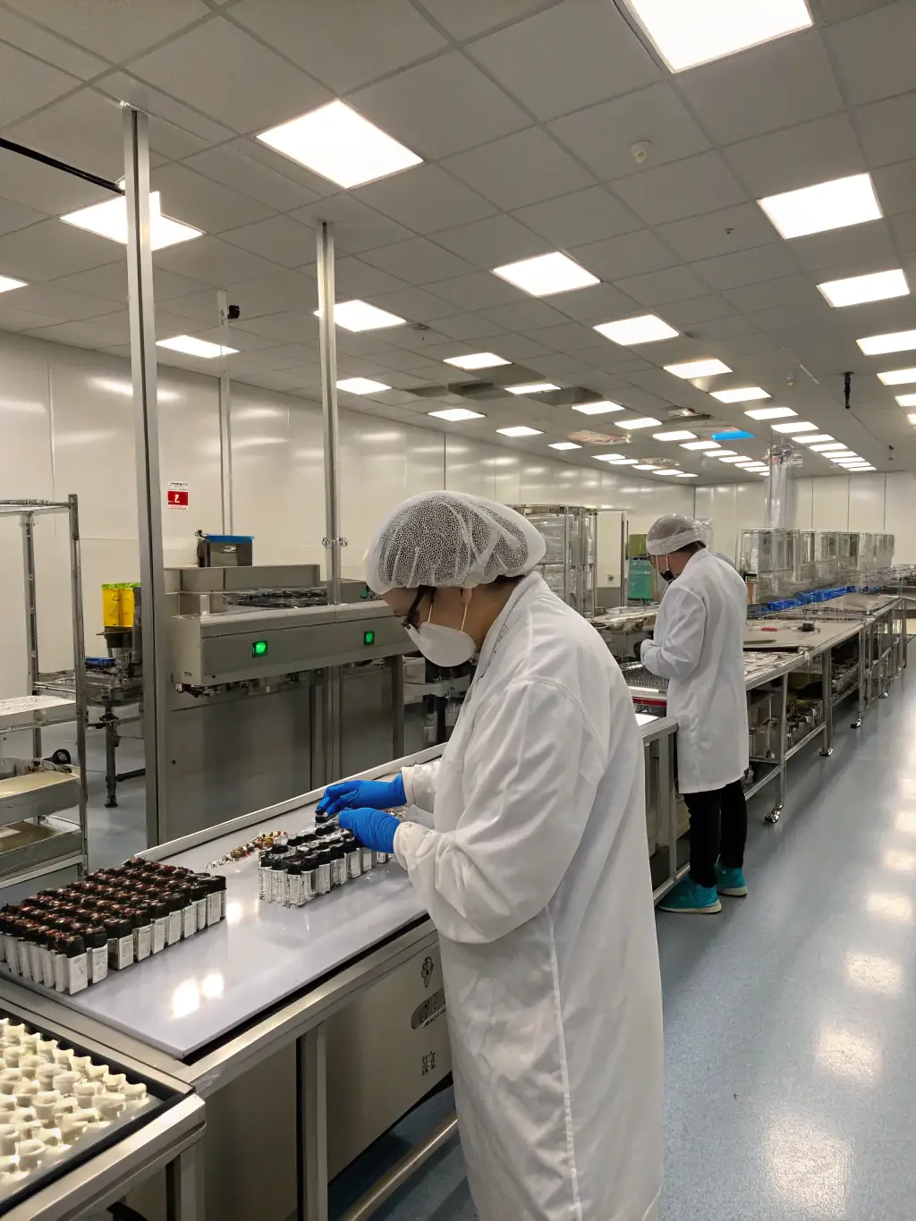 A high-resolution image depicting a sleek, custom-designed disposable vape being assembled in a modern, clean Shenzhen factory setting. The focus is on the precision and technology involved in OEM/ODM manufacturing.