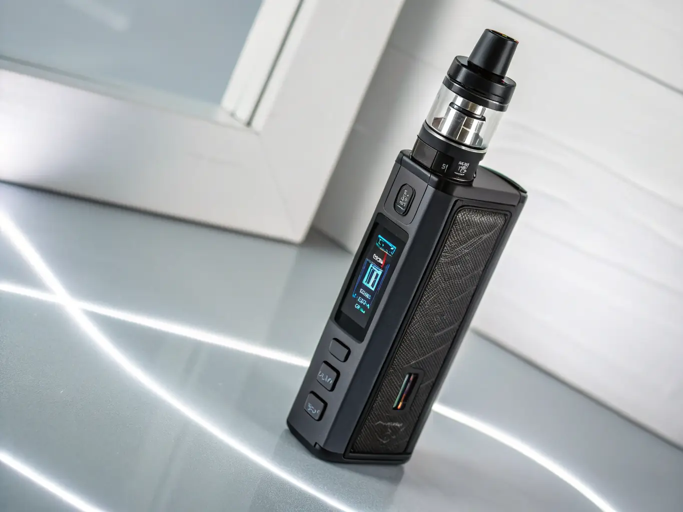 A close-up shot of a vape device made from biodegradable materials, highlighting its eco-friendly design and sustainable components.
