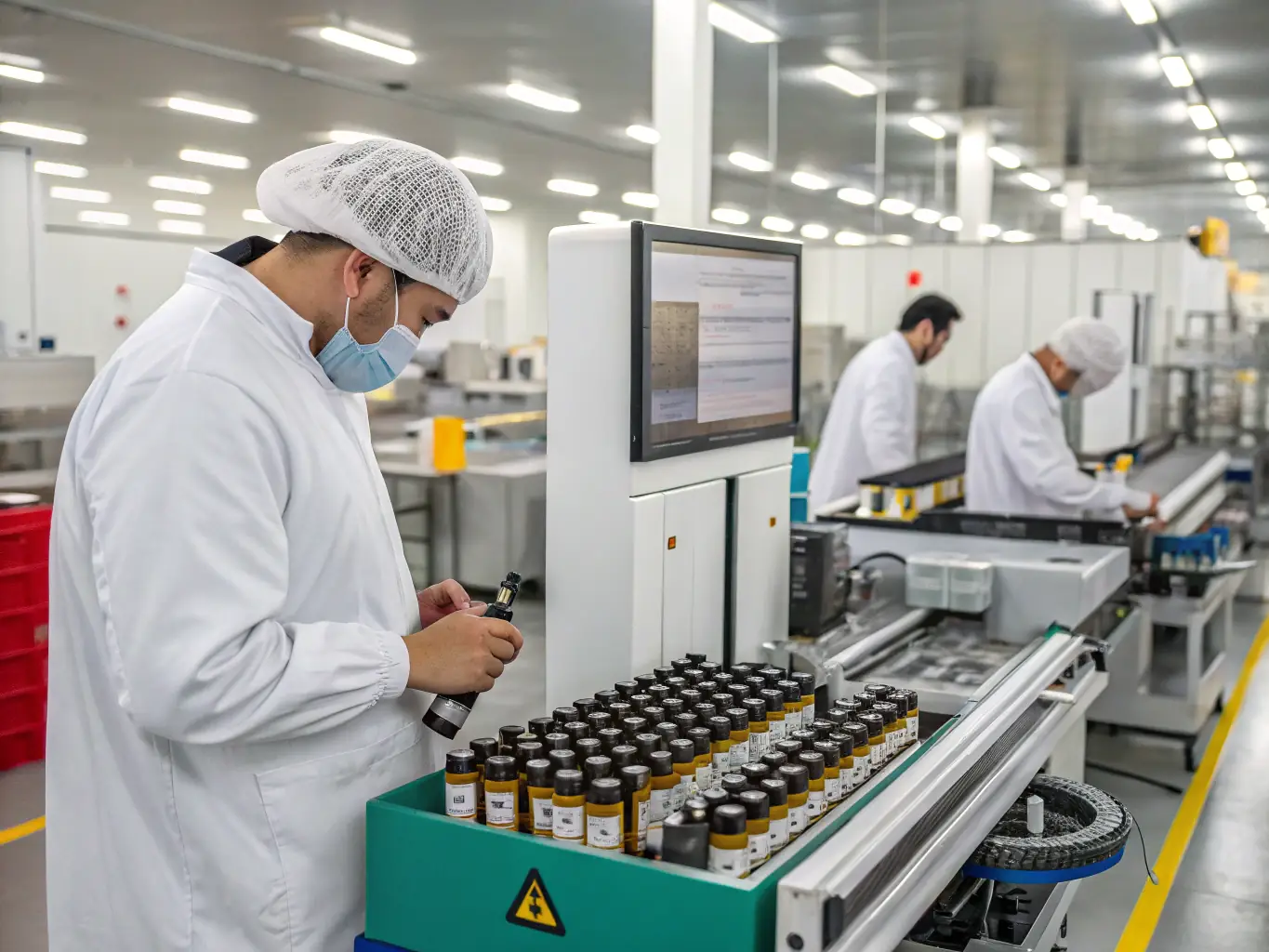 An image depicting a team of experts inspecting and testing rechargeable vape kits in a modern laboratory setting. The image should emphasize quality control and compliance with industry standards.