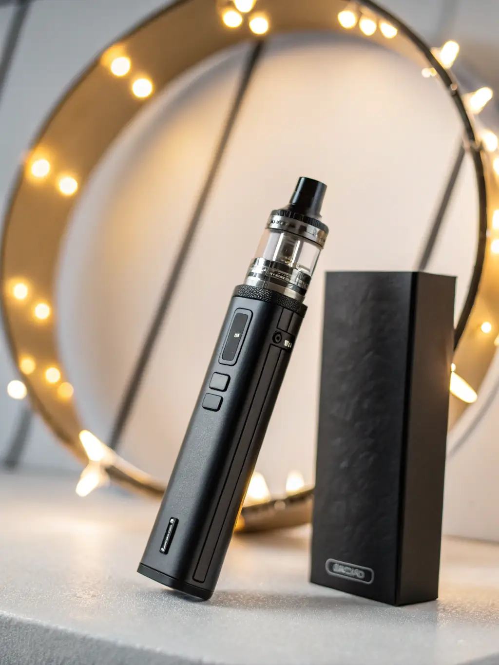 A high-quality image showcasing a sleek, customizable disposable vape with various branding options, highlighting its modern design and portability. The vape should appear PMTA-ready and compliant with FDA standards.